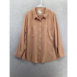 AVA VIV Women's Button Front Blouse Solid Mauve Peach Size 1X Long Sleeve